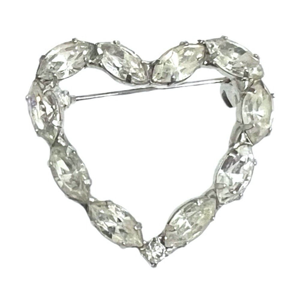 MARQUIS CUT CLEAR CRYSTAL OPEN HEART BROOCH